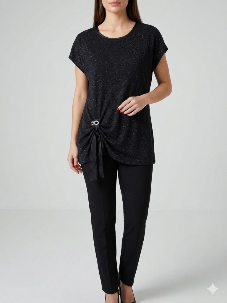 DE WHİTE'S Simli Kumaş Bluz 32607 - Siyah