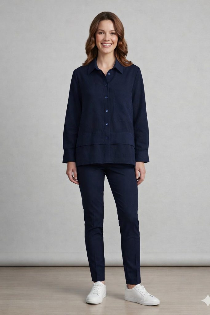 DOSSO DOSSİ  Ön Cep Detaylı Çizgili Gömlek 3896 - Lacivert