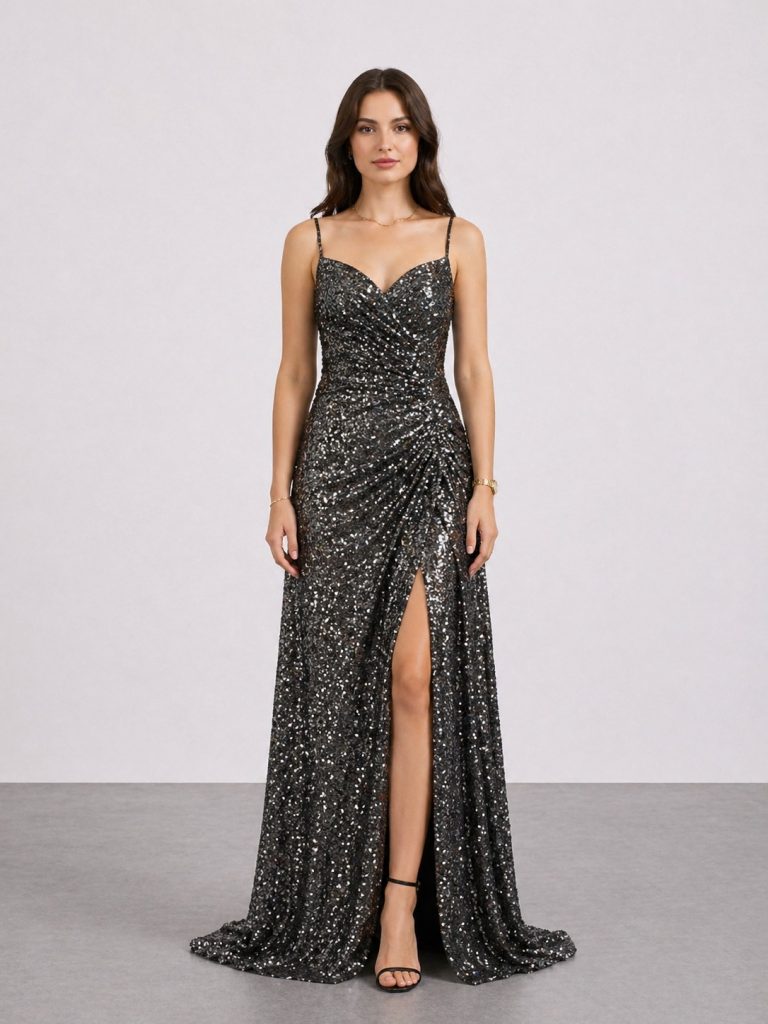 ŞEREF VURAL Tamamı İşlemeli Abiye Elbise 8393 - ANTRASİT