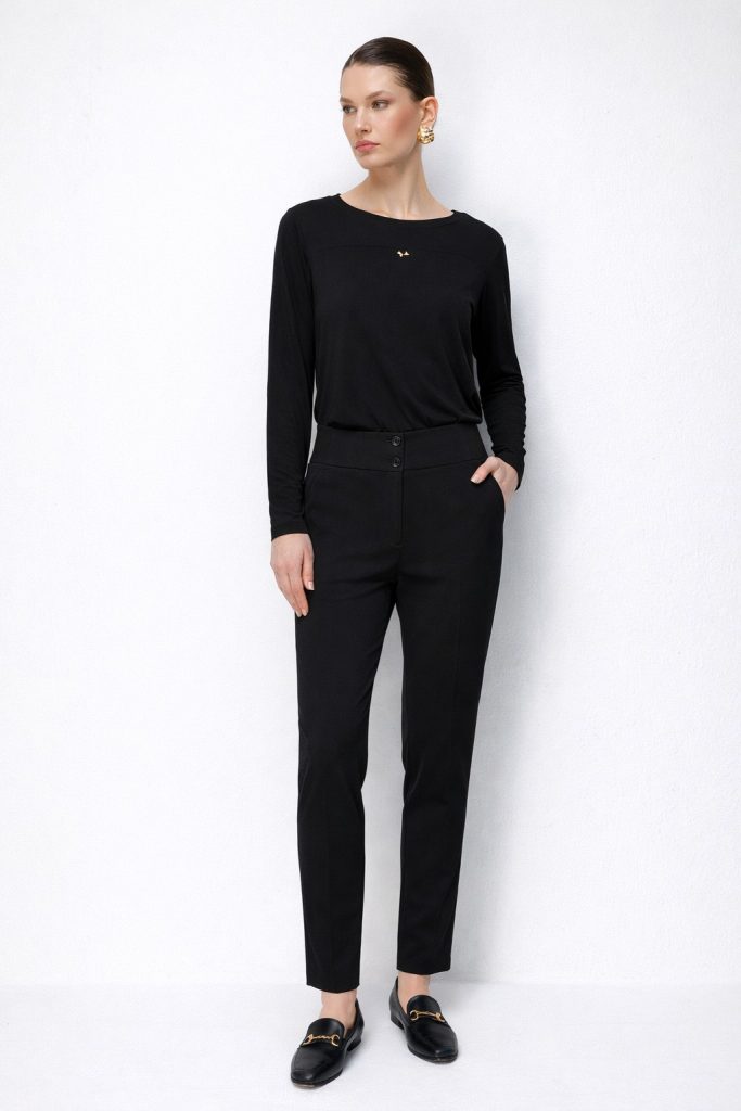 EKOL Çift Düğmeli Dar Paça Pantolon 4170 - Siyah