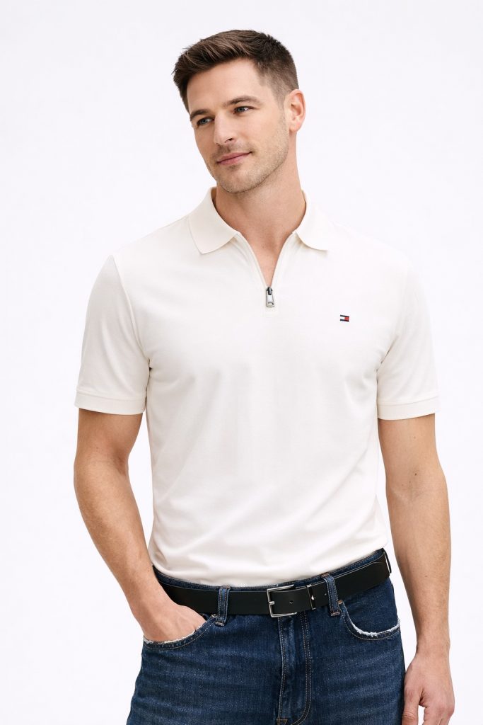 TOMMY HILFIGER Erkek Polo Yaka T-shırt MW0MW42758Z00 - KIR.BEYAZ