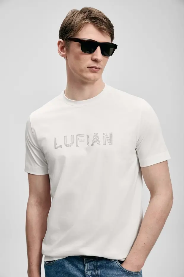 LUFİAN Oscar Modern Grafik Tişört 111020280 - KIR.BEYAZ