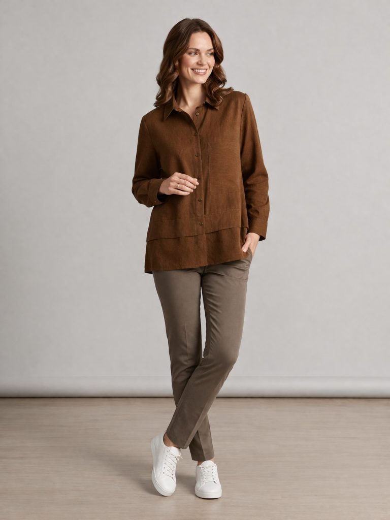 DOSSO DOSSİ  Ön Cep Detaylı Çizgili Gömlek 3896 - kahve