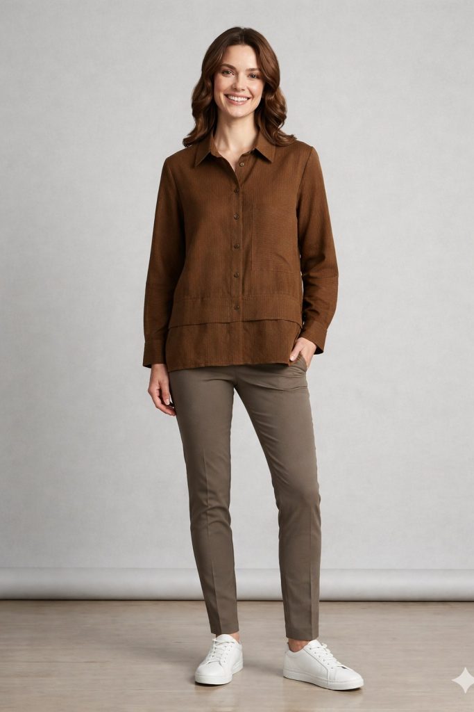 DOSSO DOSSİ  Ön Cep Detaylı Çizgili Gömlek 3896 - kahve