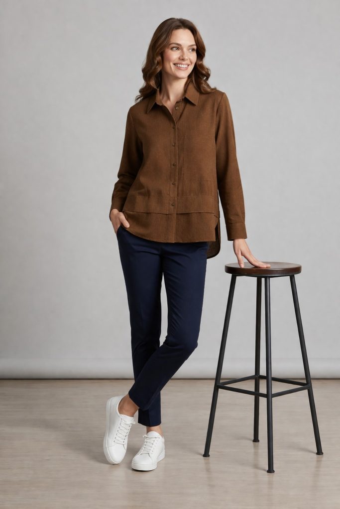 DOSSO DOSSİ  Ön Cep Detaylı Çizgili Gömlek 3896 - kahve