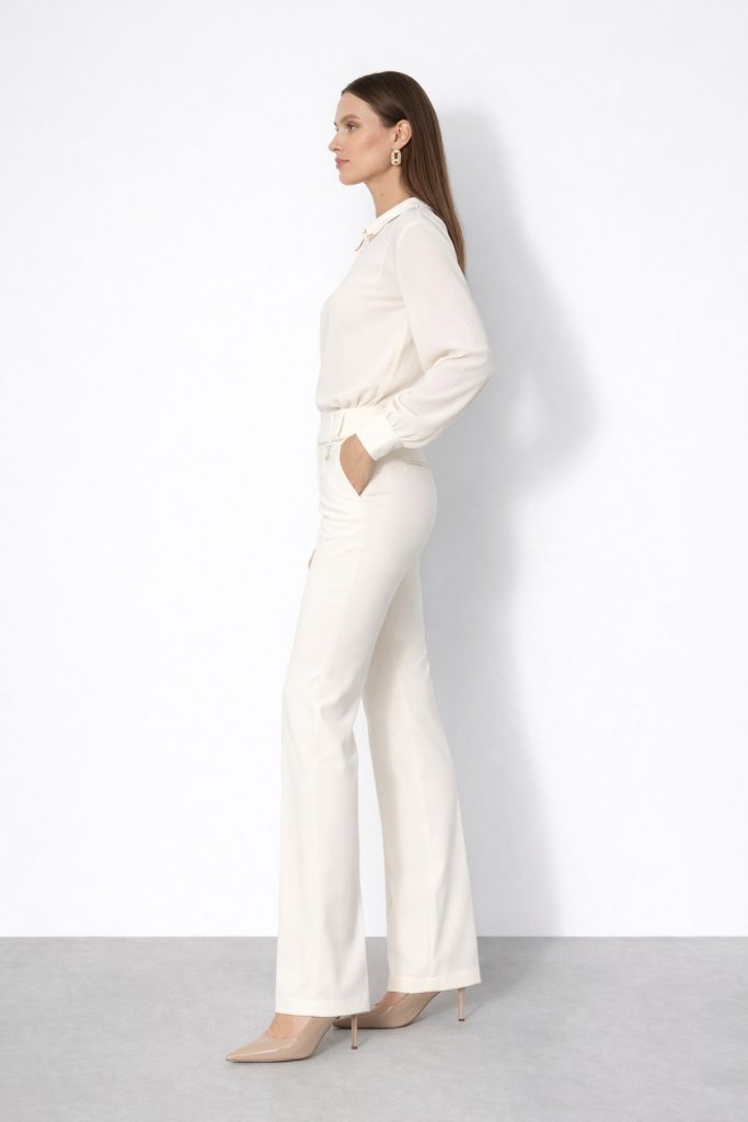 EKOL Metal Aksesuarlı İspanyol Paça Pantolon 4044 - EKRU