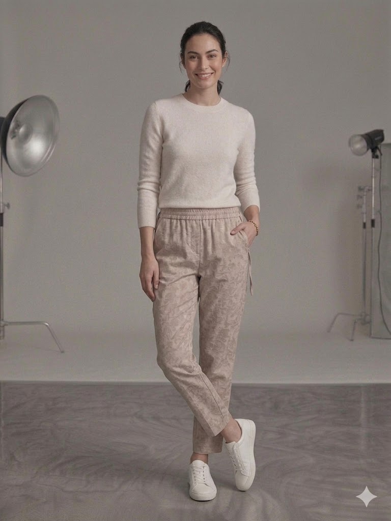 SEDNA Kendinden Desen İşlemeli Pantolon 7212 - BEJ