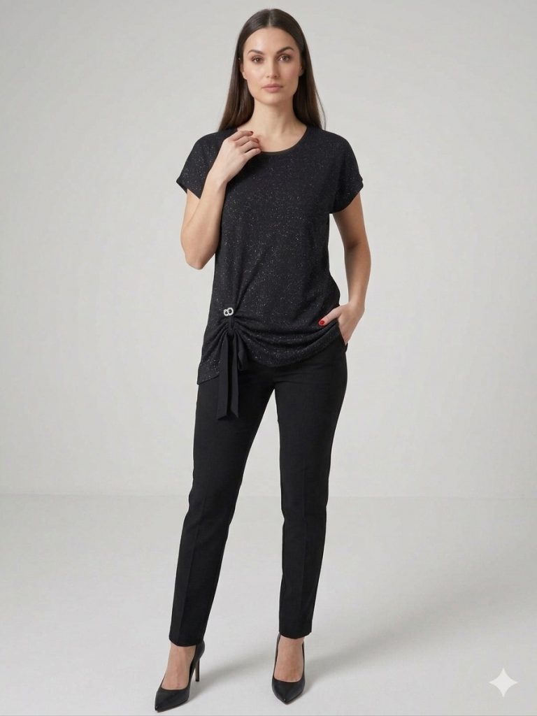 DE WHİTE'S Simli Kumaş Bluz 32607 - Siyah