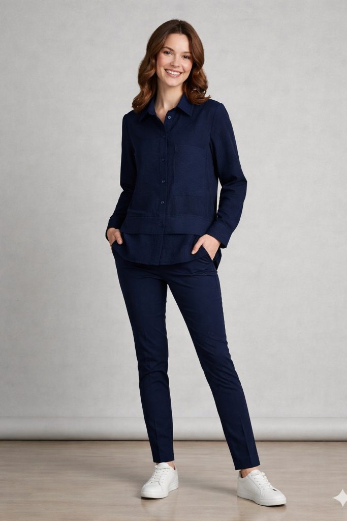 DOSSO DOSSİ  Ön Cep Detaylı Çizgili Gömlek 3896 - Lacivert