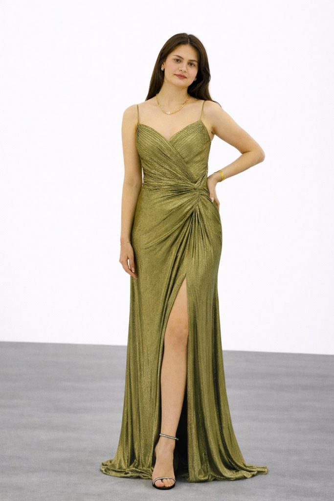 FOR COSTUME Yırtmaç Detaylı Abiye Elbise 10032 - HAKİ