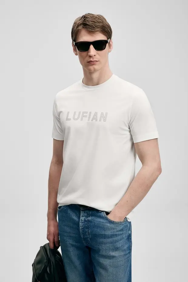LUFİAN Oscar Modern Grafik Tişört 111020280 - KIR.BEYAZ