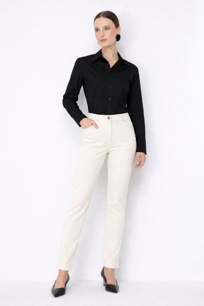 EKOL Yan Cepli Dar Paça Pamuklu Pantolon 4098 - EKRU