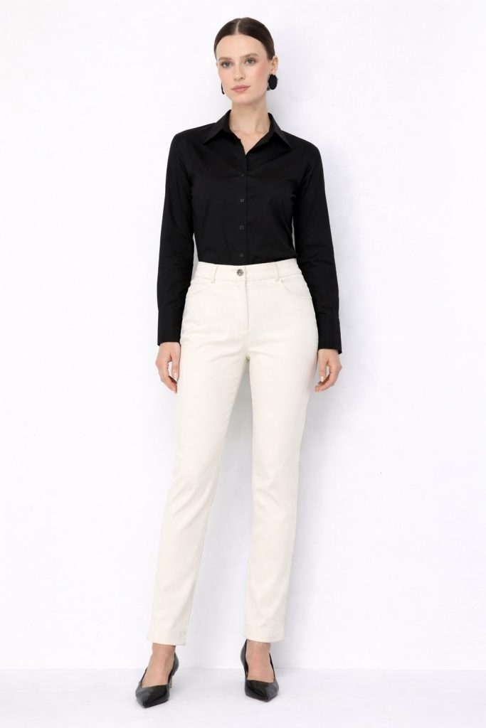 EKOL Yan Cepli Dar Paça Pamuklu Pantolon 4098 - EKRU