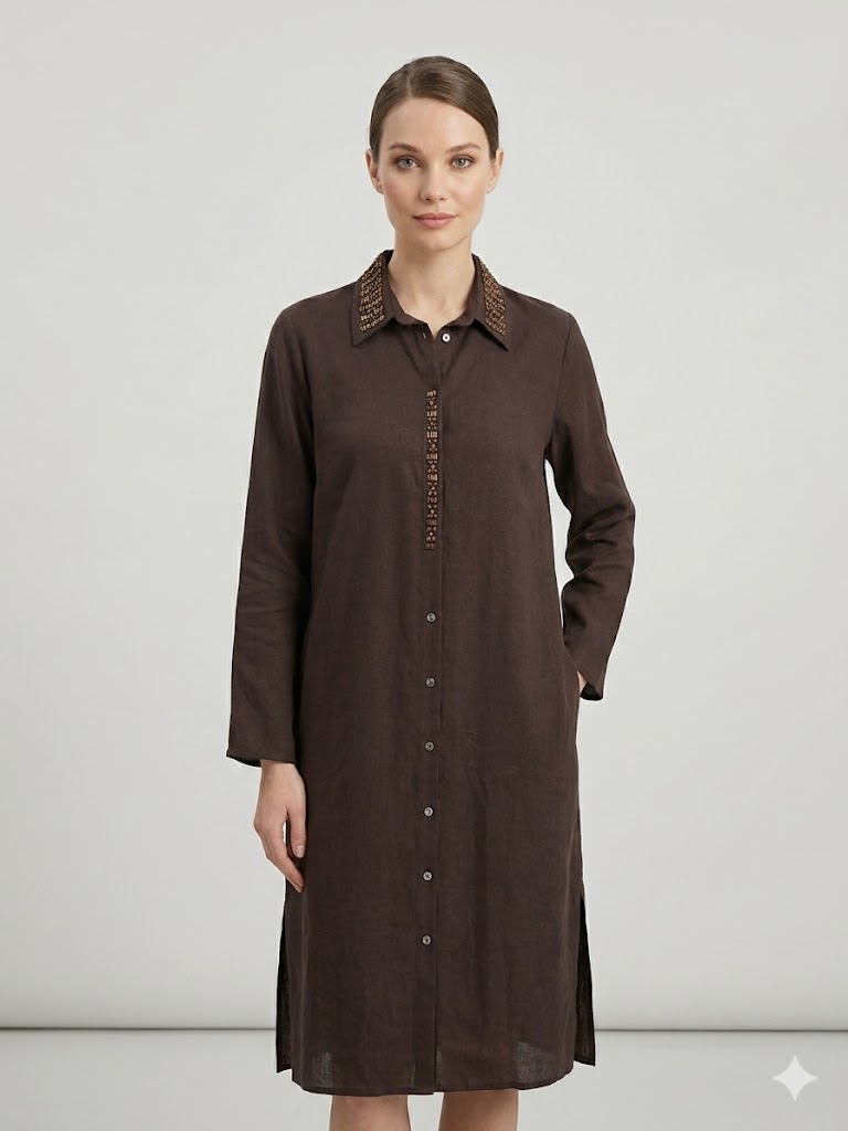 FEMİNA Boncuk İşlemeli Tunik 64440 - kahve