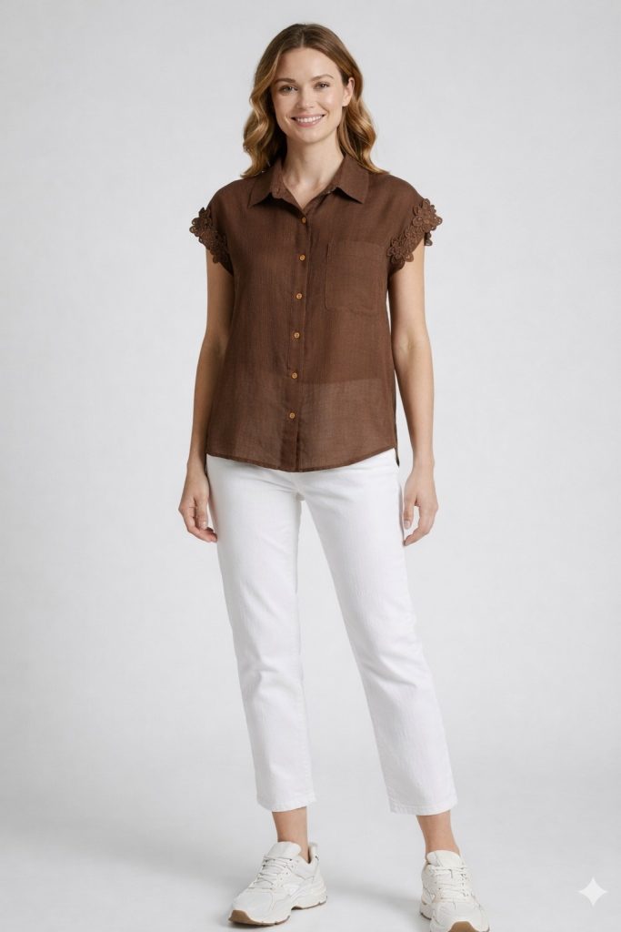 FEVER Kolları Çiçekli Bluz 7023 - kahve