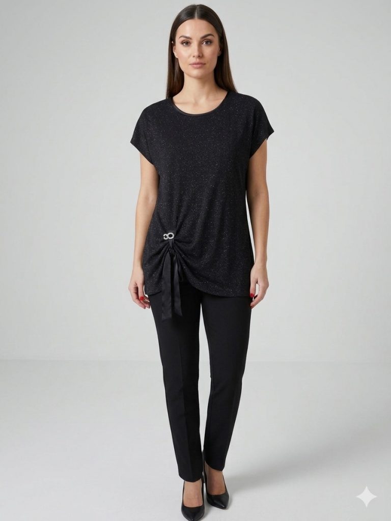 DE WHİTE'S Simli Kumaş Bluz 32607 - Siyah