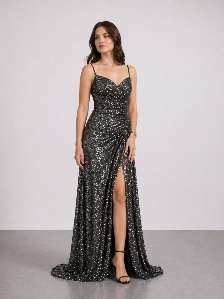 ŞEREF VURAL Tamamı İşlemeli Abiye Elbise 8393 - ANTRASİT