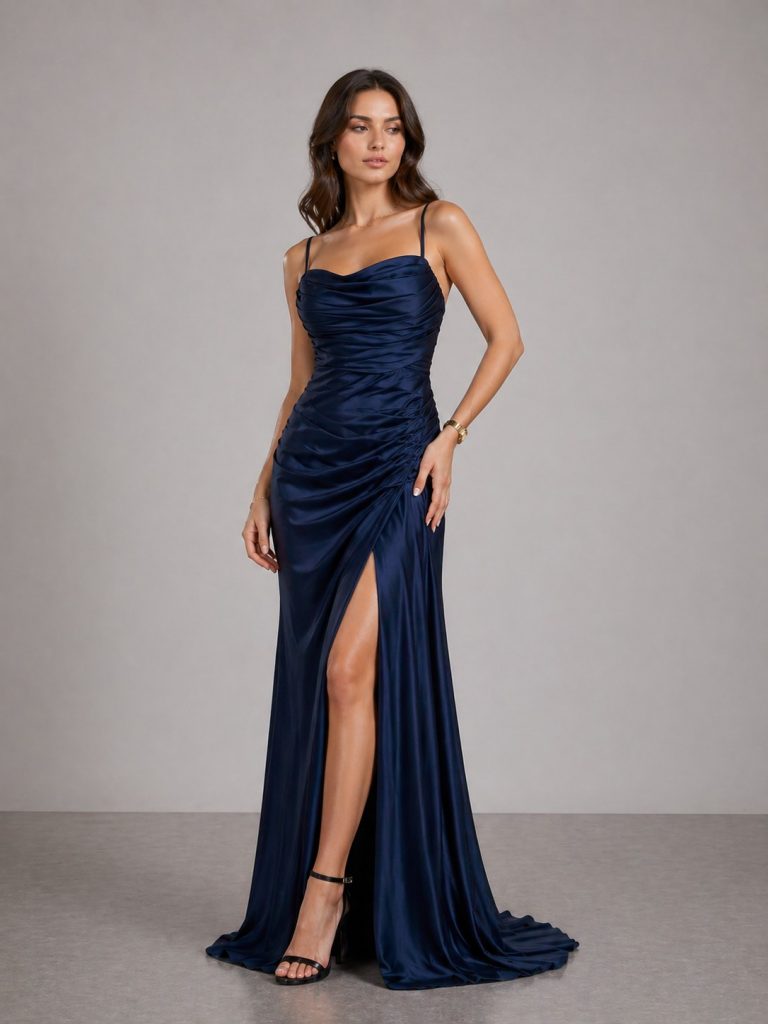 FOR COSTUME Askılı Abiye Elbise 10672 - Lacivert