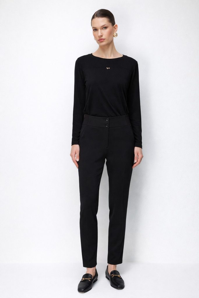 EKOL Çift Düğmeli Dar Paça Pantolon 4170 - Siyah