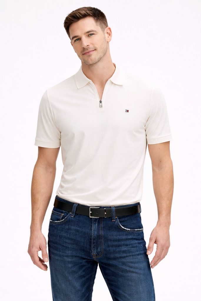 TOMMY HILFIGER Erkek Polo Yaka T-shırt MW0MW42758Z00 - KIR.BEYAZ