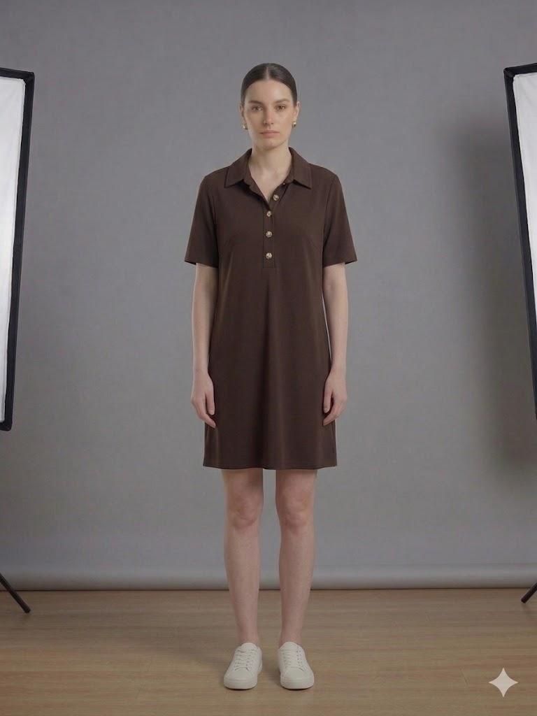 TOLGA SARAÇOĞLU Gold Düğme Detaylı Kısa Kollu Elbise 40181 - kahve