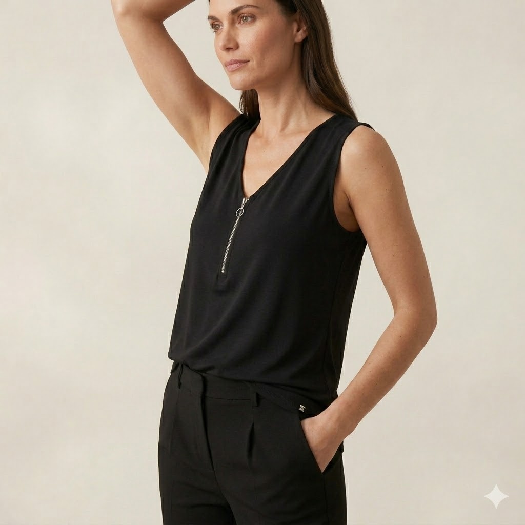 TOLGA SARAÇOĞLU Fermuar Detaylı Bluz 10853 - Siyah