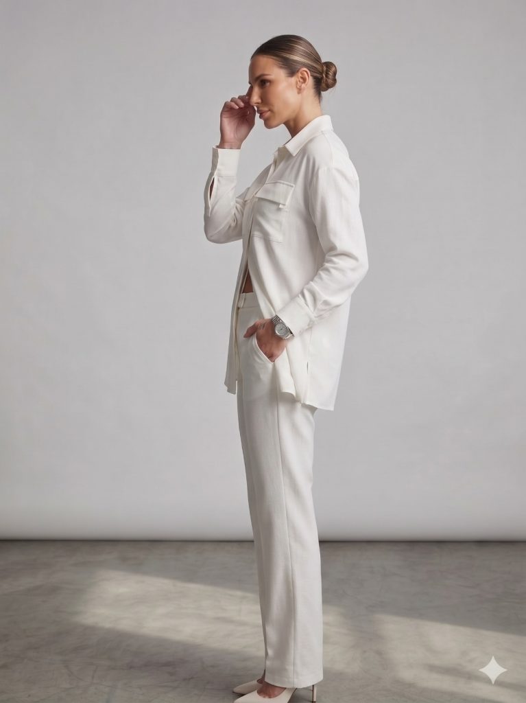 ALBA CHEEYA Göğüs Dekolteli Kapak Cepli Gömlek 6601 - EKRU