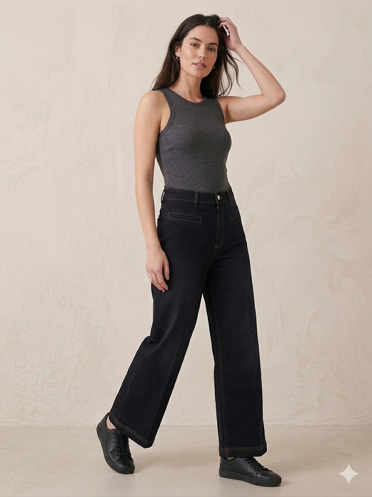 TOLGA SARAÇOĞLU GenişPaça Bilek Boy Pantolon 30260 - Siyah