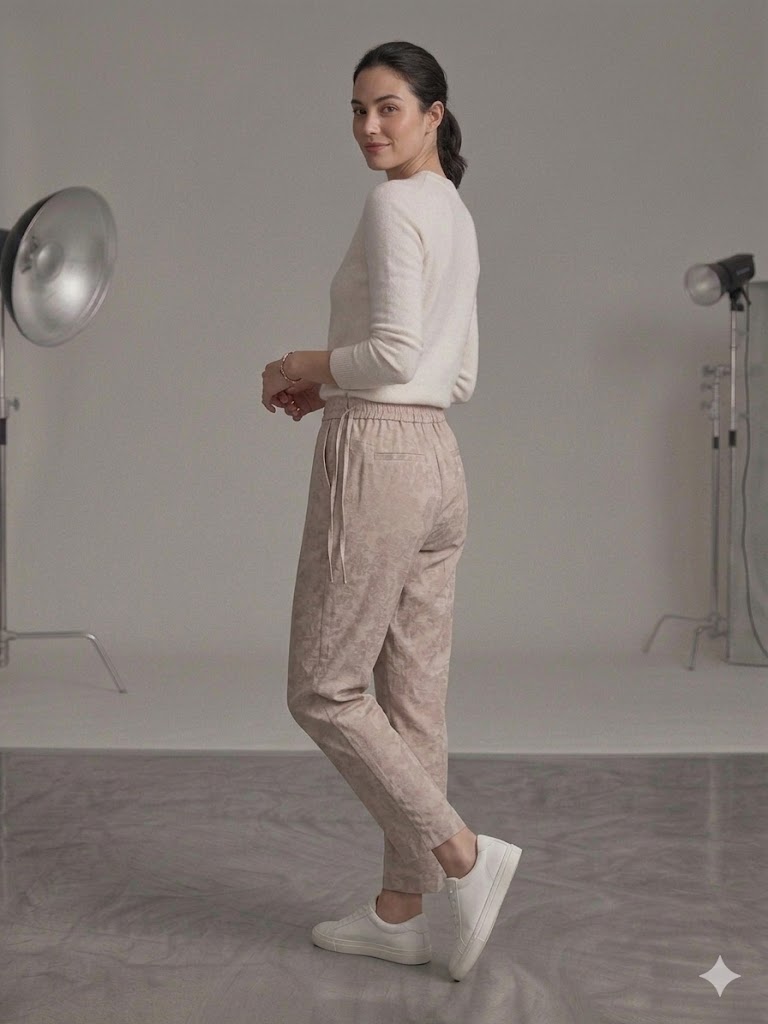 SEDNA Kendinden Desen İşlemeli Pantolon 7212 - BEJ