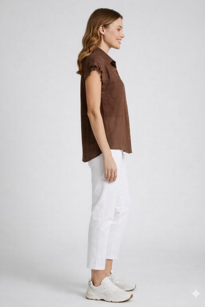 FEVER Kolları Çiçekli Bluz 7023 - kahve