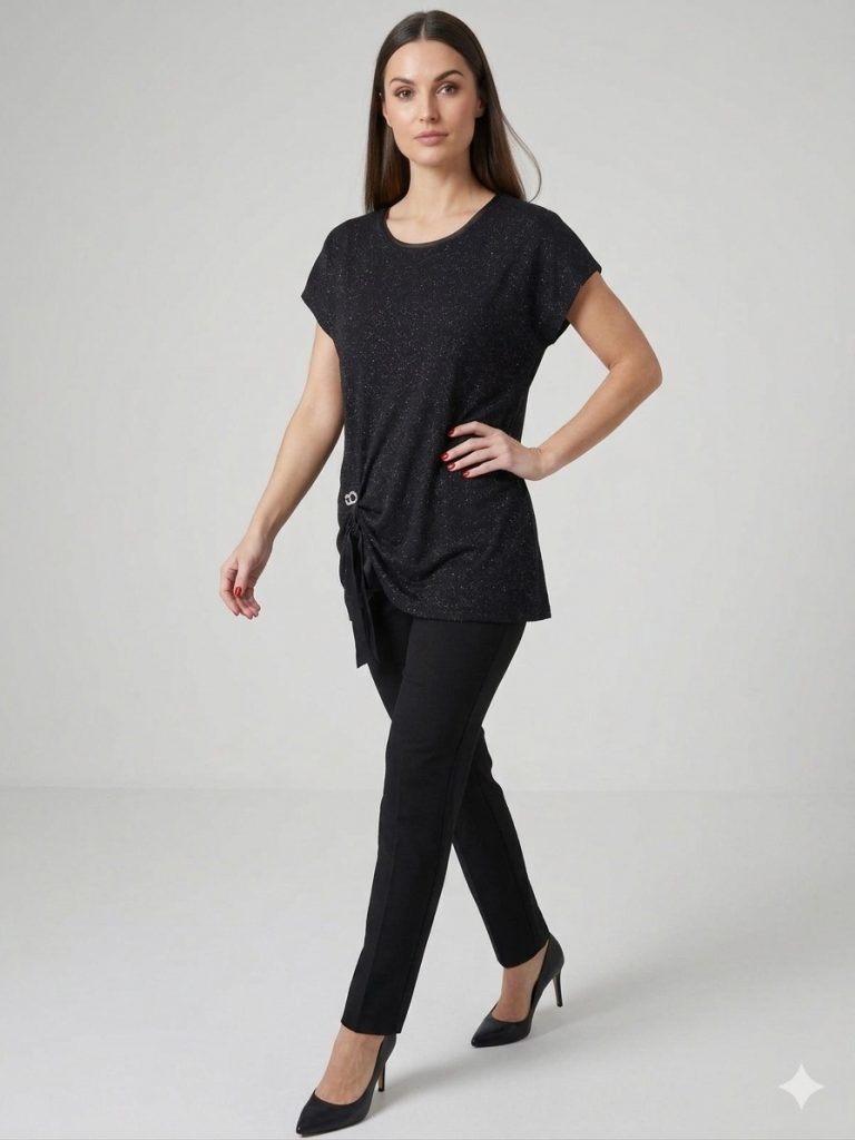 DE WHİTE'S Simli Kumaş Bluz 32607 - Siyah