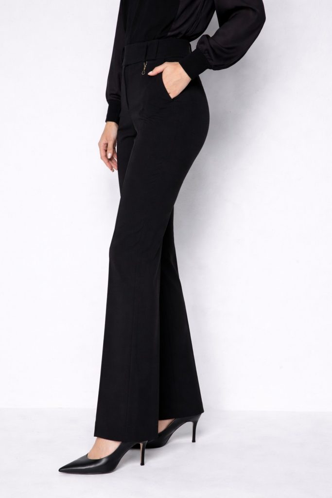 EKOL Metal Aksesuarlı İspanyol Paça Pantolon 4044 - Siyah