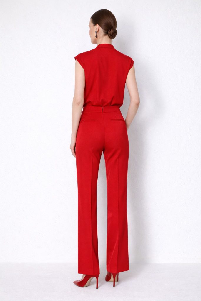 EKOL Yüksel Bel Düz Kesim Pantolon 1126 - KIRMIZI