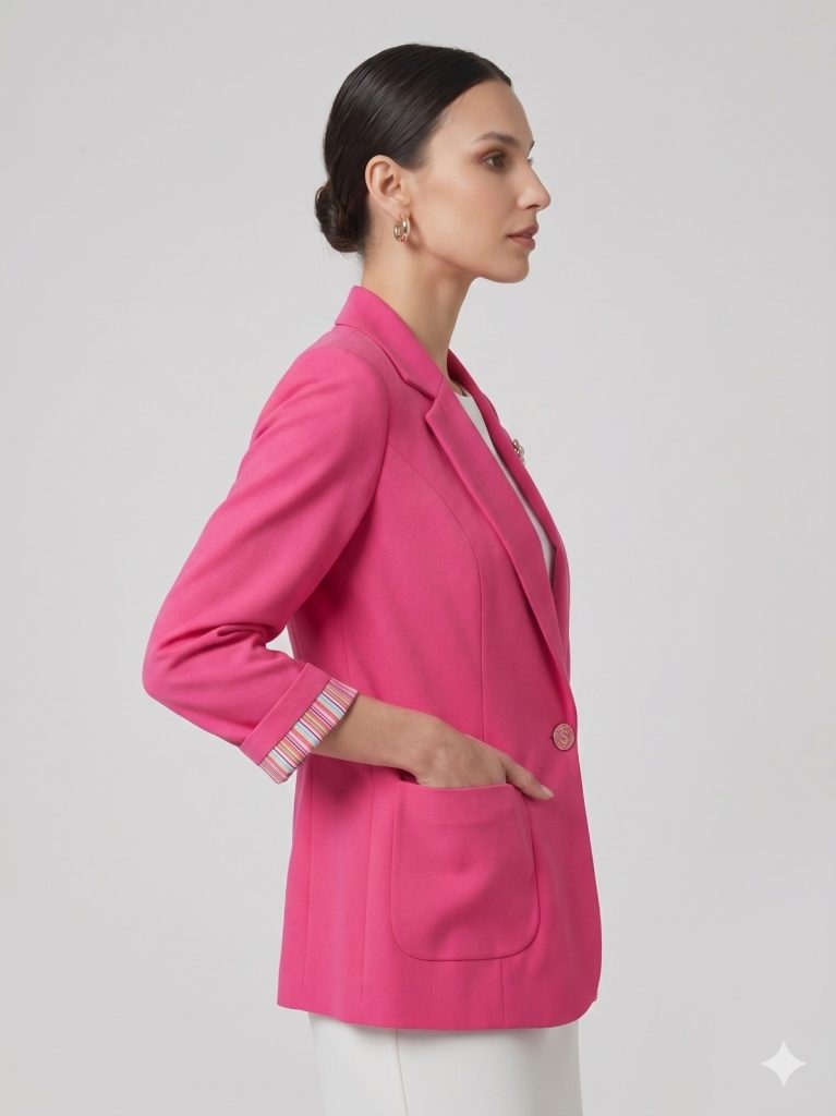 BABİLON Yarım Kol Cep Detaylı Ceket 7728 - fusya