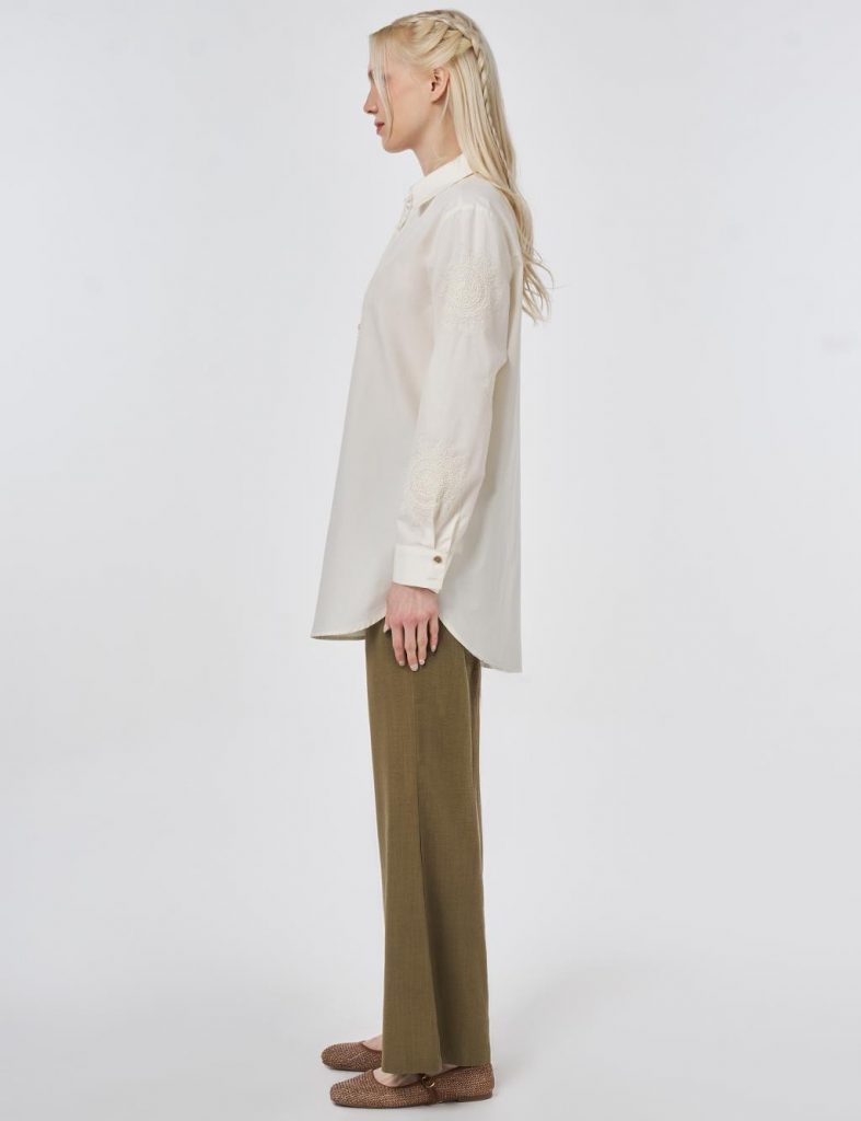 KAYRA %100 Pamuklu Bağcıklı Tunik 21119 - EKRU