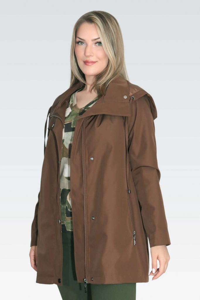 TOLGA SARAÇOĞLU Demonte Kapüşon Devrik Yaka Rahat Kesim Trençkot 60131 - kahve