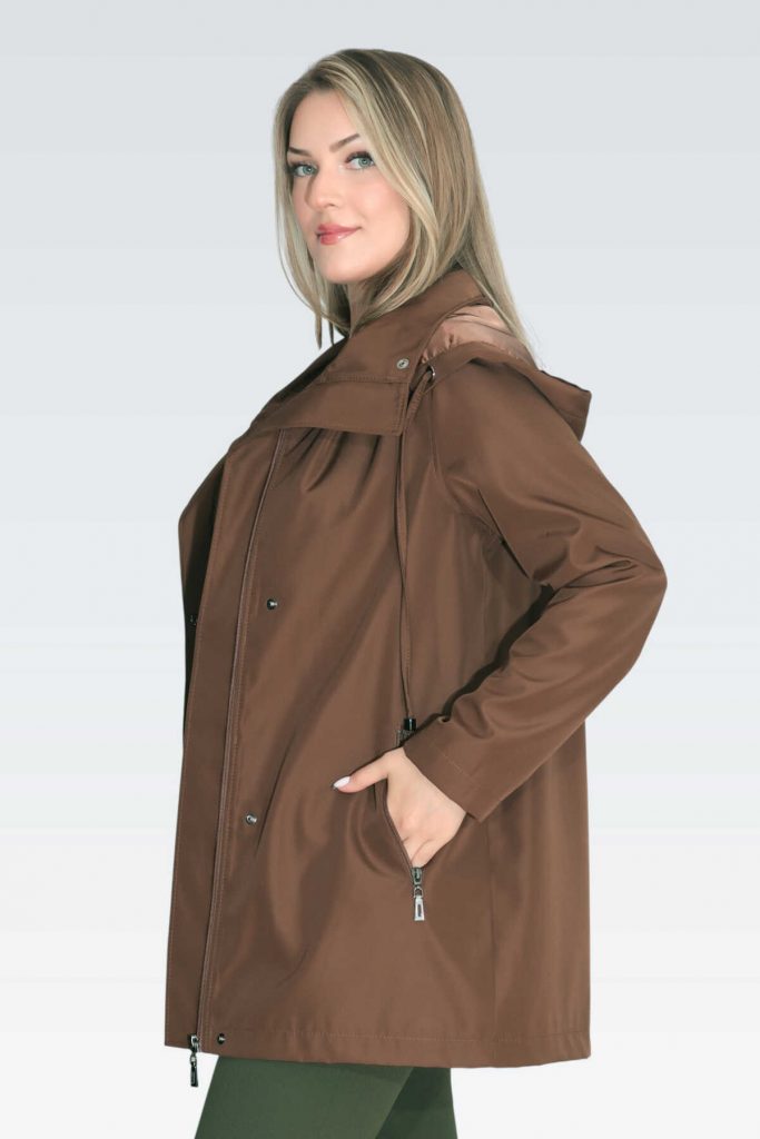 TOLGA SARAÇOĞLU Demonte Kapüşon Devrik Yaka Rahat Kesim Trençkot 60131 - kahve