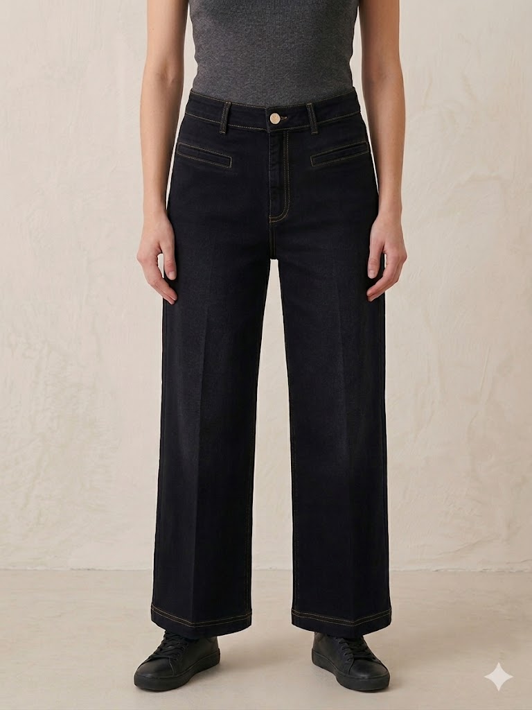 TOLGA SARAÇOĞLU GenişPaça Bilek Boy Pantolon 30260 - Siyah