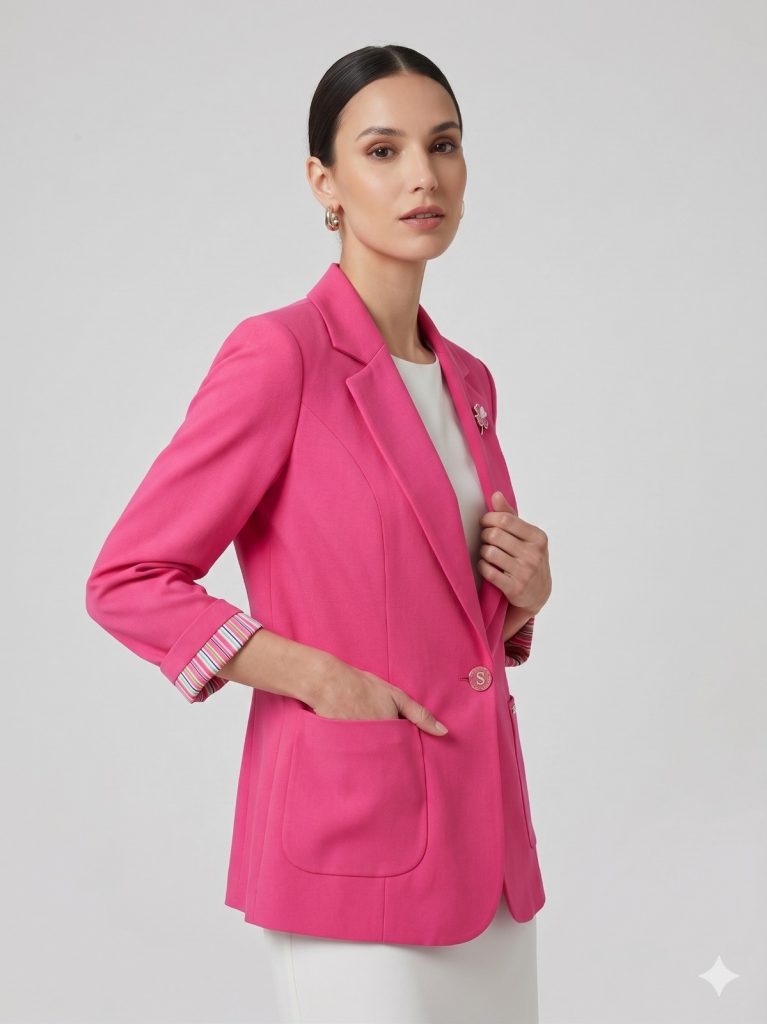 BABİLON Yarım Kol Cep Detaylı Ceket 7728 - fusya
