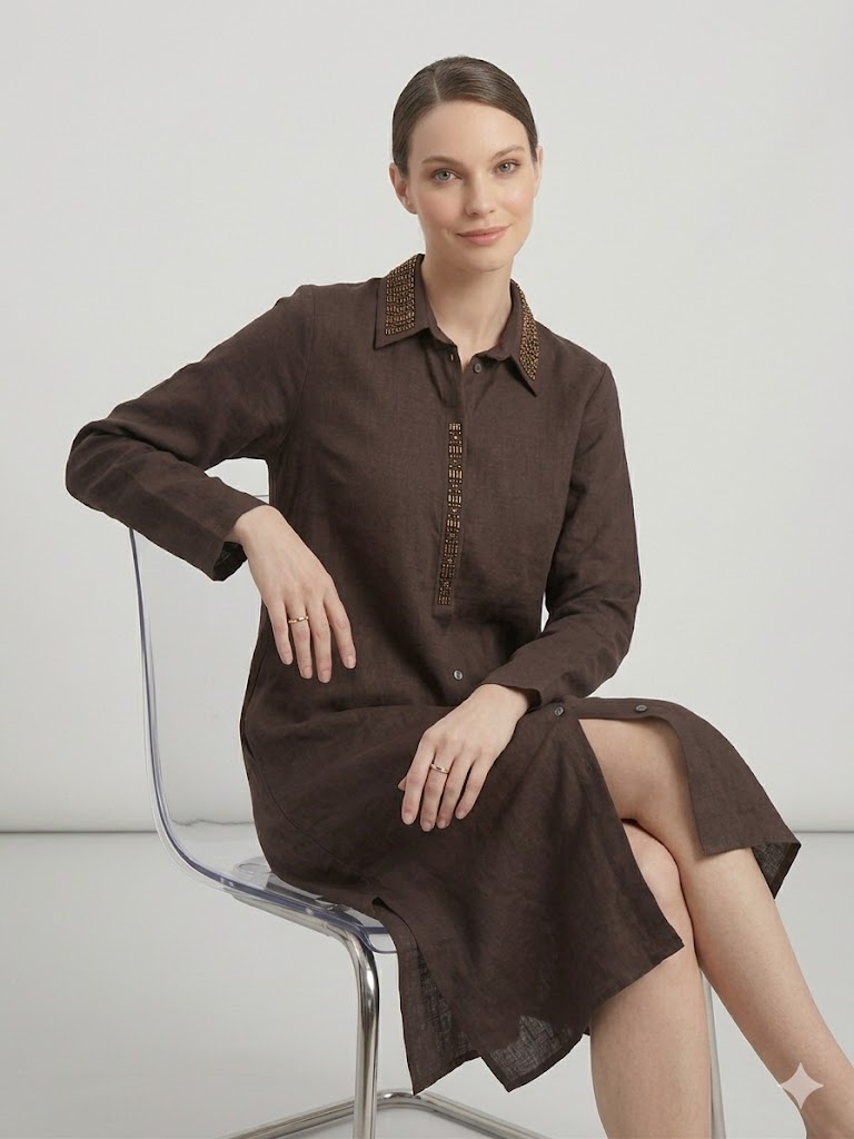 FEMİNA Boncuk İşlemeli Tunik 64440 - kahve