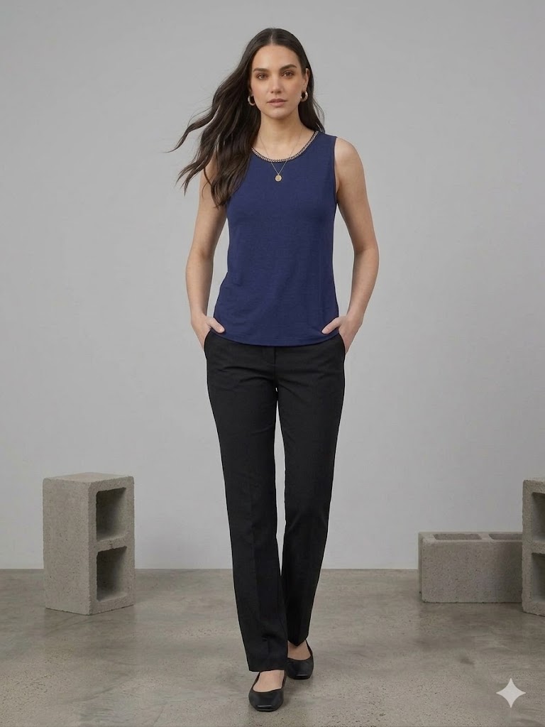 TOLGA SARAÇOĞLU Kalın Askılı Bluz 10977 - İNDİGO