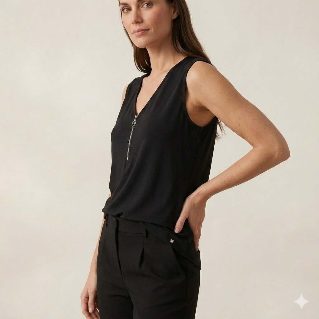 TOLGA SARAÇOĞLU Fermuar Detaylı Bluz 10853 - Siyah