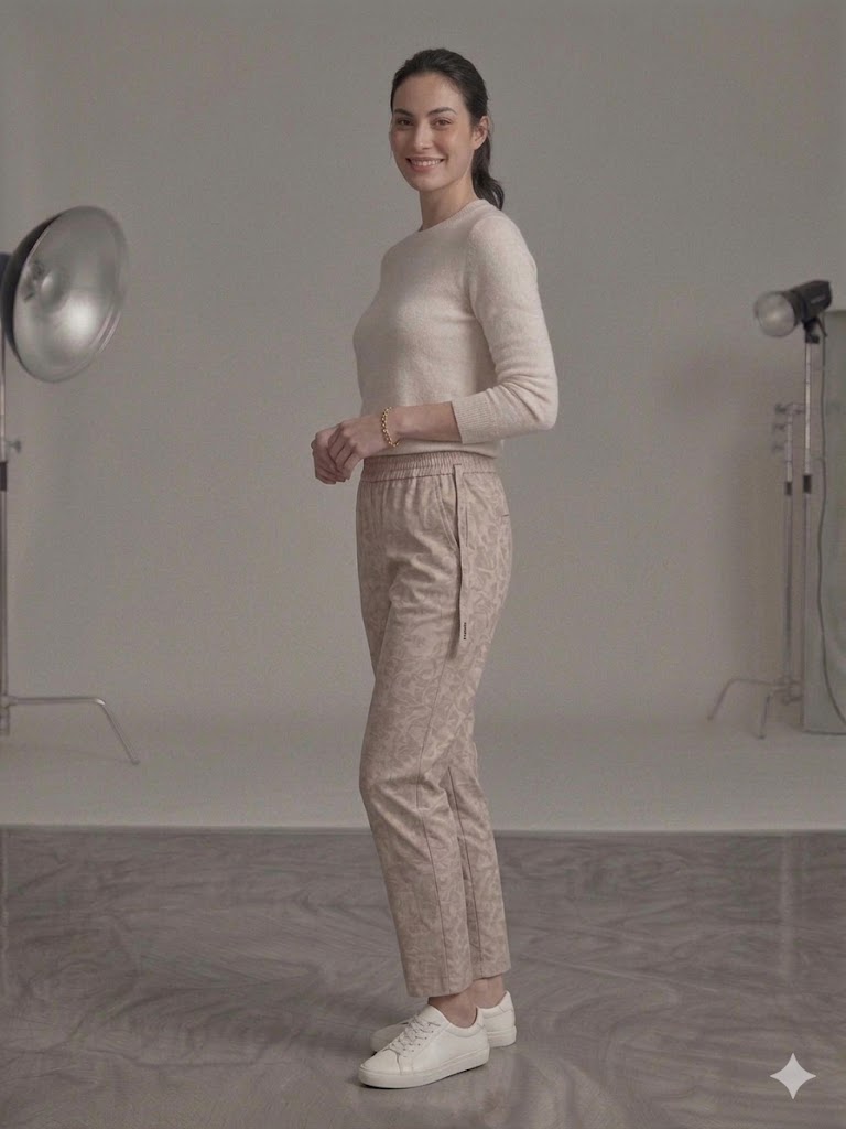 SEDNA Kendinden Desen İşlemeli Pantolon 7212 - BEJ