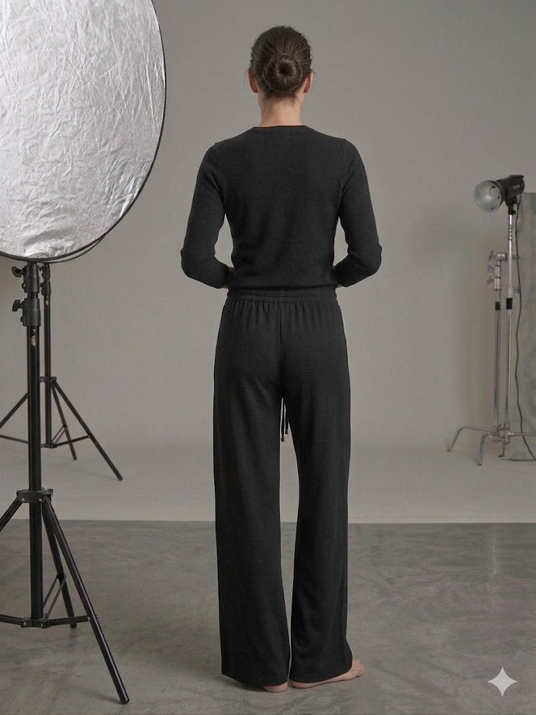 TOLGA SARAÇOĞLU Geniş Paça Örme Pantolon 30163 - Siyah