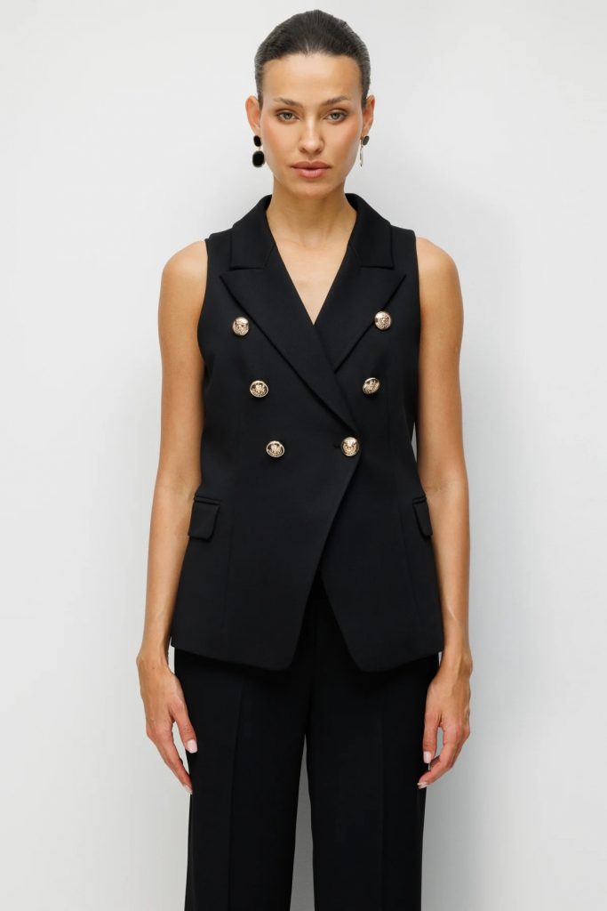 EKOL Süs Cep Detaylı Kruvaze Yelek 1062 - Siyah