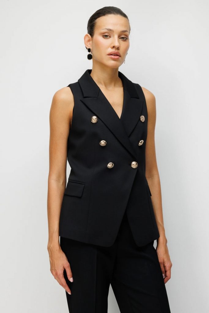 EKOL Süs Cep Detaylı Kruvaze Yelek 1062 - Siyah