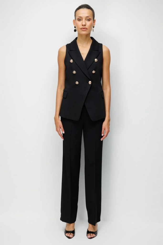 EKOL Süs Cep Detaylı Kruvaze Yelek 1062 - Siyah