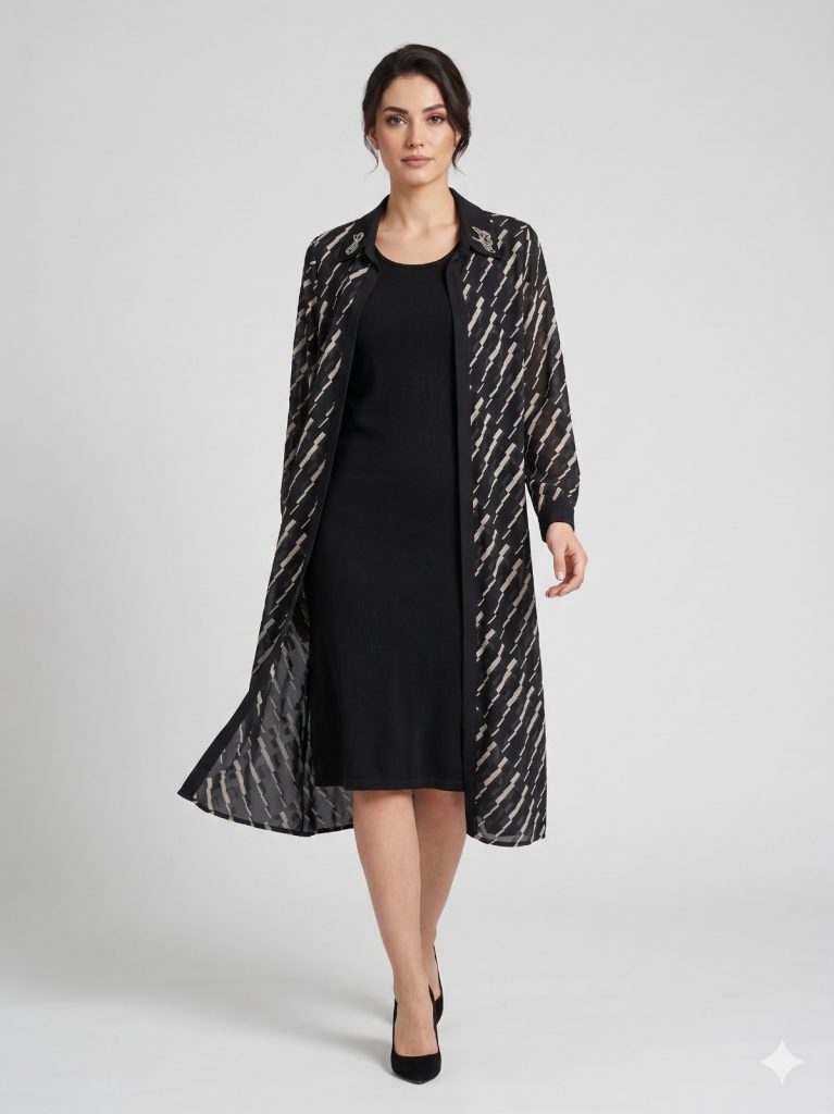 FEMİNA Yaka Aksesuarlı Çizgi Detaylı  2'Lİ TK. 64744 - Siyah