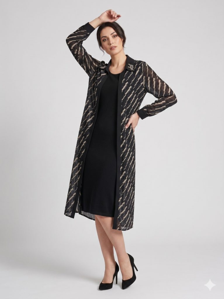 FEMİNA Yaka Aksesuarlı Çizgi Detaylı  2'Lİ TK. 64744 - Siyah