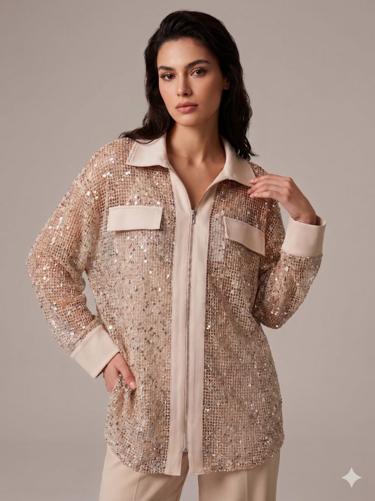 GİLDA Cep Kapaklı Pullu Fileli İç Bluzlu Tunik 40367 - TAŞ